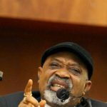 Former Anambra state governor Chris Ngige speaks during the second day of the senate screening of new ministers in Abuja