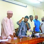 Ogunyemi (3rd from left), former ASUU President, Dr Isa Faggae and other leaders of the union