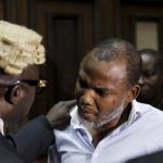 Indigenous People of Biafra (IPOB) leader Nnamdi Kanu seen with his counsel at the Federal high court Abuja, Nigeria