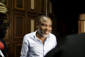 Indigenous People of Biafra (IPOB) leader Nnamdi Kanu is seen at the Federal high court Abuja, Nigeria