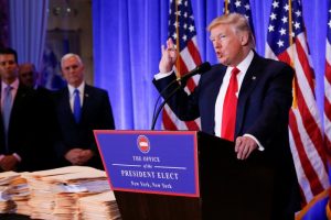 U.S. President-elect Donald Trump speaks at a conference in New York