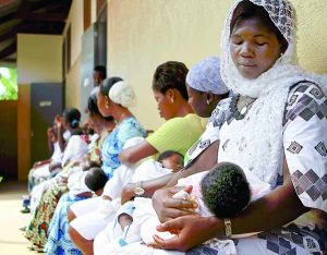 Nursing mothers with their babies