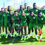 Super Eagles players after Tuesday training at the Hive Branet FC Stadium in London yesterday