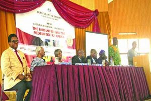 Prof Hope Eghagha, Prof. J.P Clark, Prof. Ebun Clark, Chike Ogeah, Prof Muyiwa Falaiye, Prof Toyin Ogundipe and Prof. Toyin Ogundipe and Prof Gabriel Darah during the programme