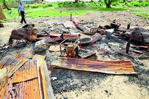 Business center burnt down by the attackers