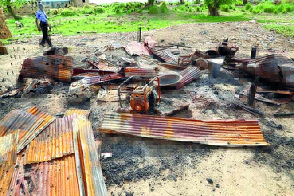 Business center burnt down by the attackers