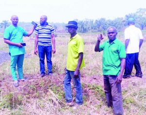 Some of the Umuomaku community leaders in their farmland allegedly destroyed by the Fulani herdsmen. PHOTO. OBINNA ODOGWU