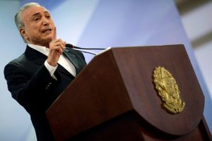 Brazil’s President Michel Temer speaks at Planalto Palace in Brasilia