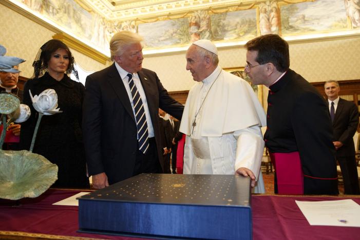 U.S. President Donald Trump and first lady Melania meet Pope Francis during a private audience at the Vatican