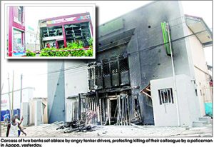 bank ablaze