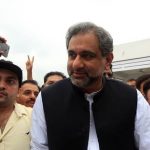 Pakistan’s former Petroleum Minister and Prime Minister designate Shahid Khaqan Abbasi arrives to attend the National Assembly session in Islamabad