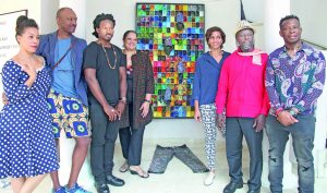 The artsits with the curator of the exhibition, Sandra Obiago (1)