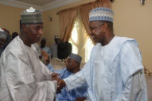 Former Governior of kebbi state,Alh Saaidu Nasamu Dakingeri in hand shake with Governor Abubakar Atiku Bagudu