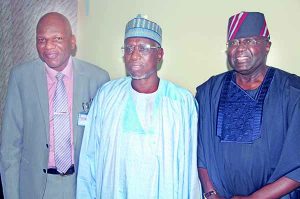 L-R, OAU Vice Chancellor, Prof. Eyitope Ogunbodede; Executive Secretary, NUC, Prof. Abubakar Rasheed and OAU Pro-Chancellor & Chiarman of Council, Dr. Yemi Ogunbiyi, during the ES, NUC’s visit to OAU