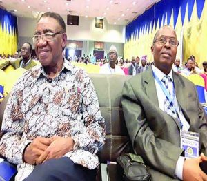 Prof Pai Obanya and Prof Jonas Redwood-Sawyrre at International Summit on Examination Malpractice organized by West African Examinations Council in Lagos