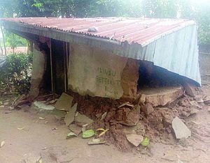 One of the houses dissolved by the flood in Mgbo Agbaja. PHOTO. OBINNA ODOGWU
