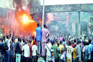 A petrol station on fire in Lagos