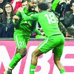 Brian Idowu and Alex Iwobi celebrating the demolition of the star studded Argentina team yesterday in Krasnodar, Russia copy