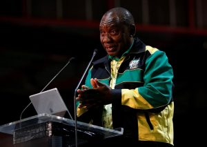 Newly elected ANC president Cyril Ramaphosa makes the closing address at the 54th National Conference of the ruling ANC in Johannesburg
