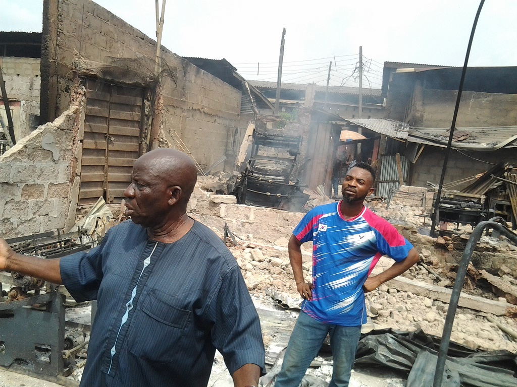 Chairman of the Polythene Dealers Market, Anthony Ubakasi lamenting the extent of losses in the fire disaster