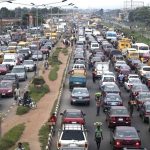 Heavy traffic is seen on the Lagos-Abeokuta expressway in Nigeria’s commercial capital Lagos