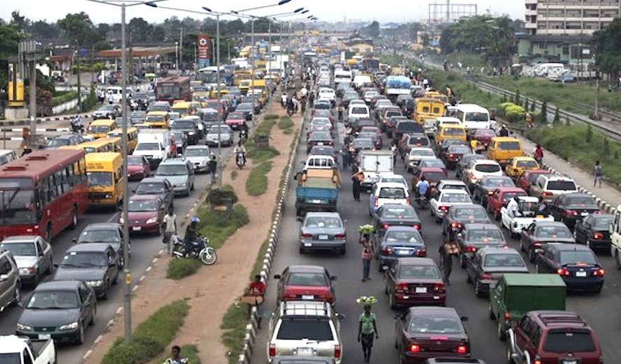 Heavy traffic is seen on the Lagos-Abeokuta expressway in Nigeria’s commercial capital Lagos