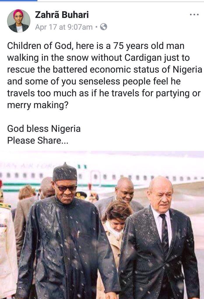 Fake ZAHRA Buhari Facebook page