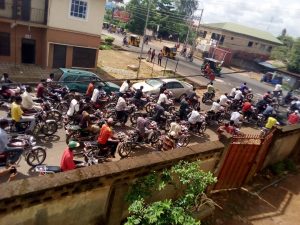 Some of the motorcyclists protesting in Abakaliki over the alleged killing of their colleague by the police
