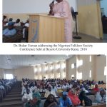 Dr Bukar Usman addressing the Nigerian Folklore Society at Bayero University, Kano