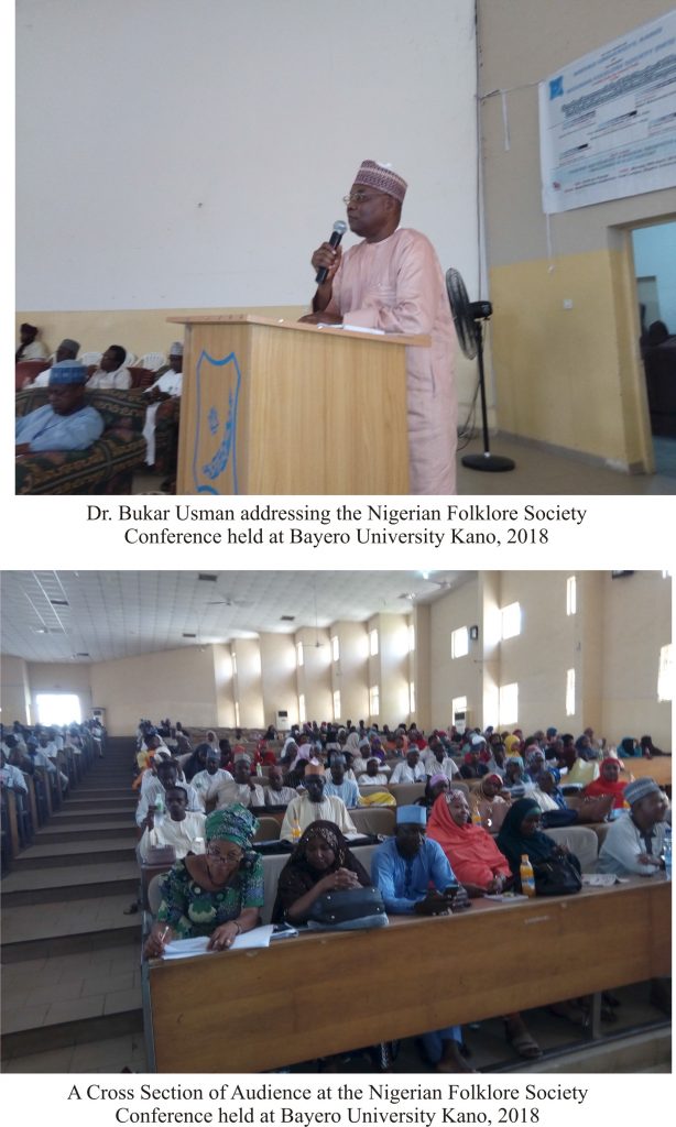 Dr Bukar Usman addressing the Nigerian Folklore Society at Bayero University, Kano