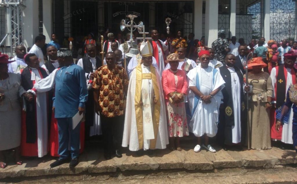 Gov. Willie Obiano and the Anglican Primate, Most Rev. Nicholas Okoh and others after consecration of four new Anglican Bishops at the All Saints Cathedral, Onitsha
