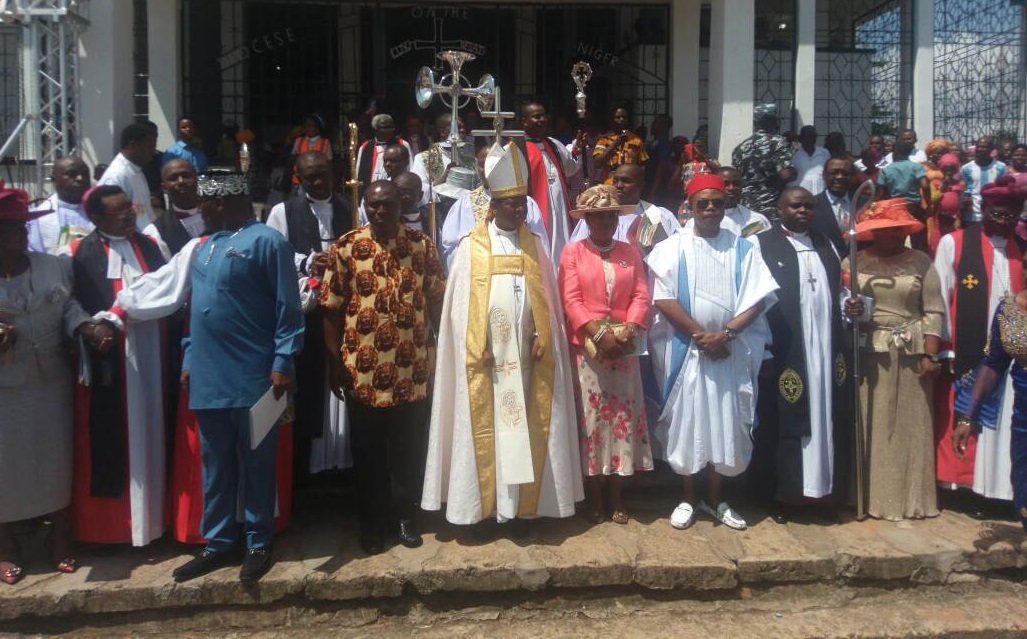 Gov. Willie Obiano and the Anglican Primate, Most Rev. Nicholas Okoh and others after consecration of four new Anglican Bishops at the All Saints Cathedral, Onitsha