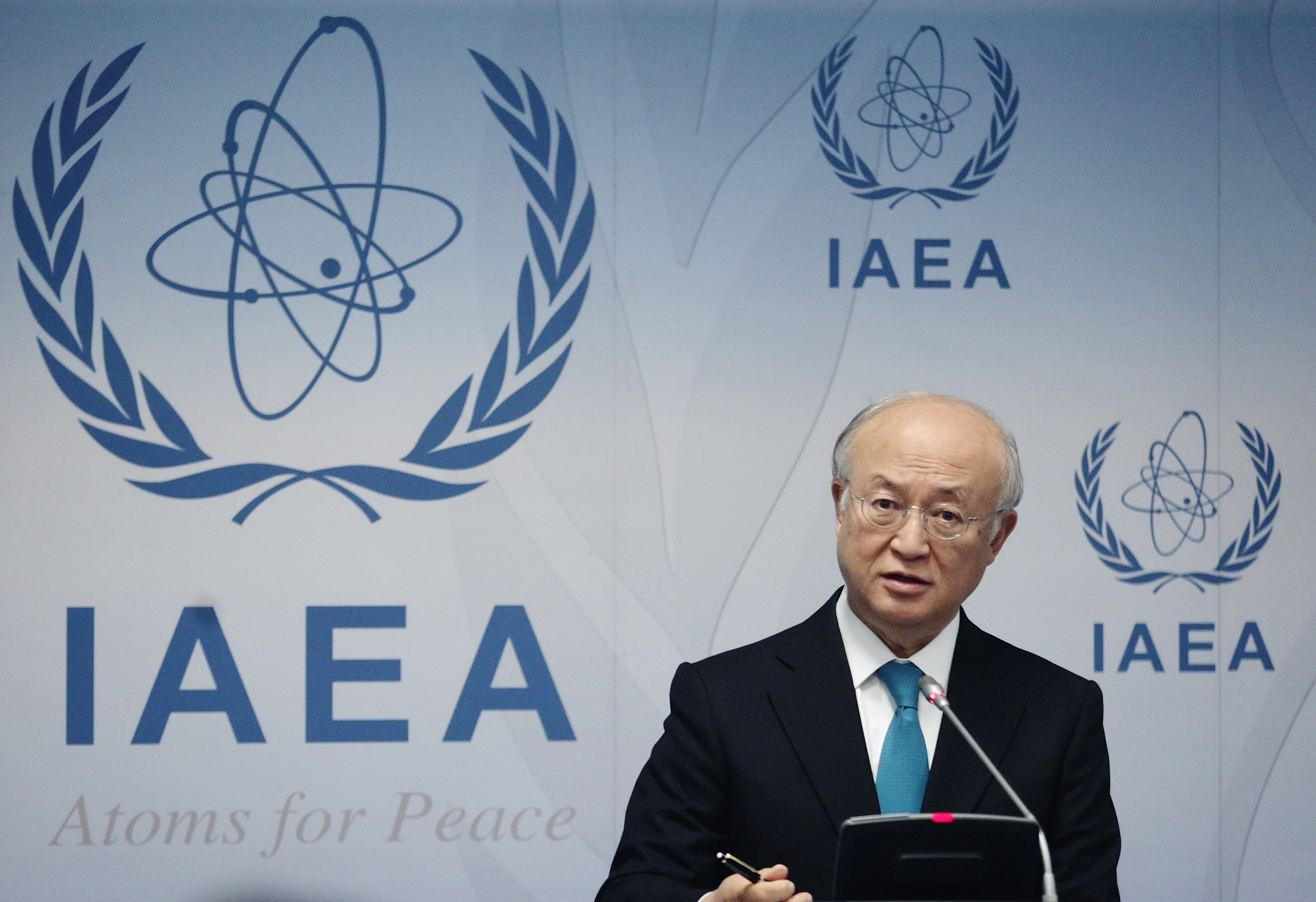 IAEA Director General Amano addresses a news conference after a board of governors meeting at the IAEA headquarters in Vienna