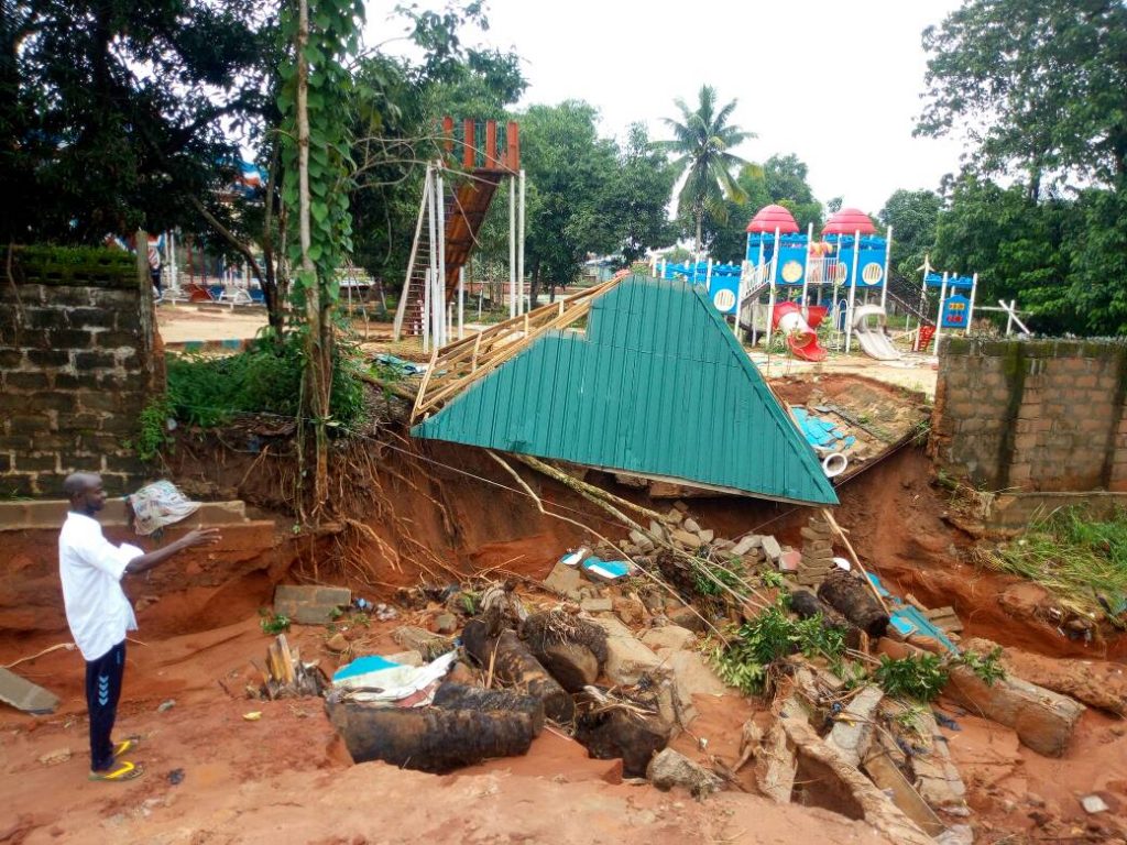 Part of the Rojenny Sports Complex that was destroyed by flood. Photo by Geoffrey Anyanwu.