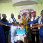 Profs Gladys Ahaeneku, Stan Udedi, Nwafor Kingsley and other Alumni officials cutting the cake during the National Convention