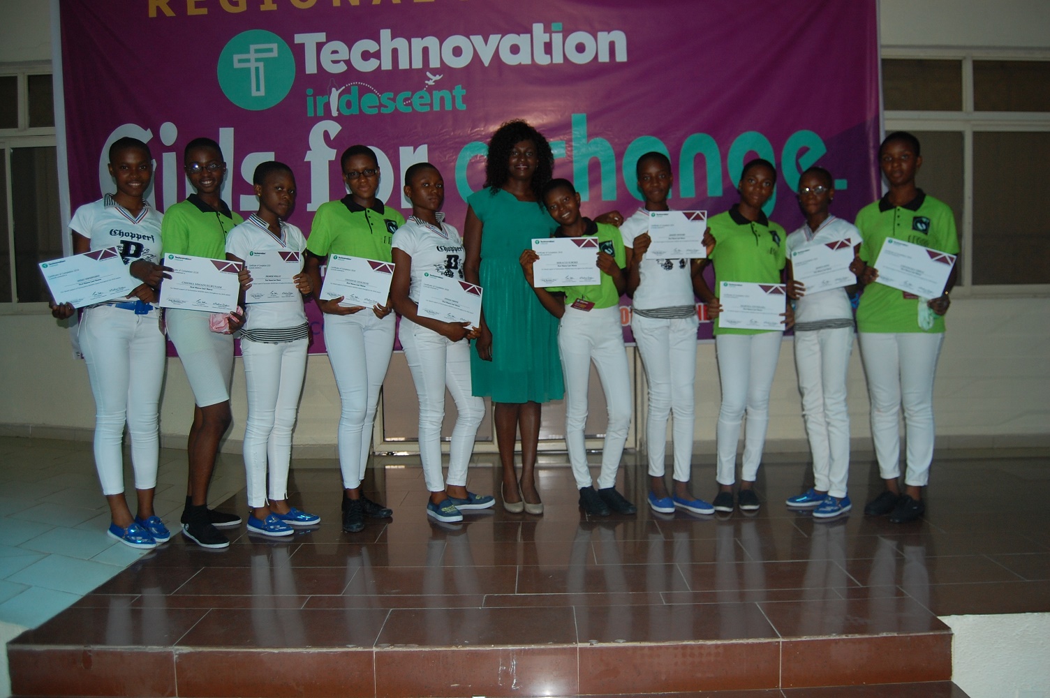 The College girls in a pose with Mrs Uche during the competition