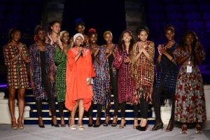 Ronke Ademiluyi with models on Moremi Collection