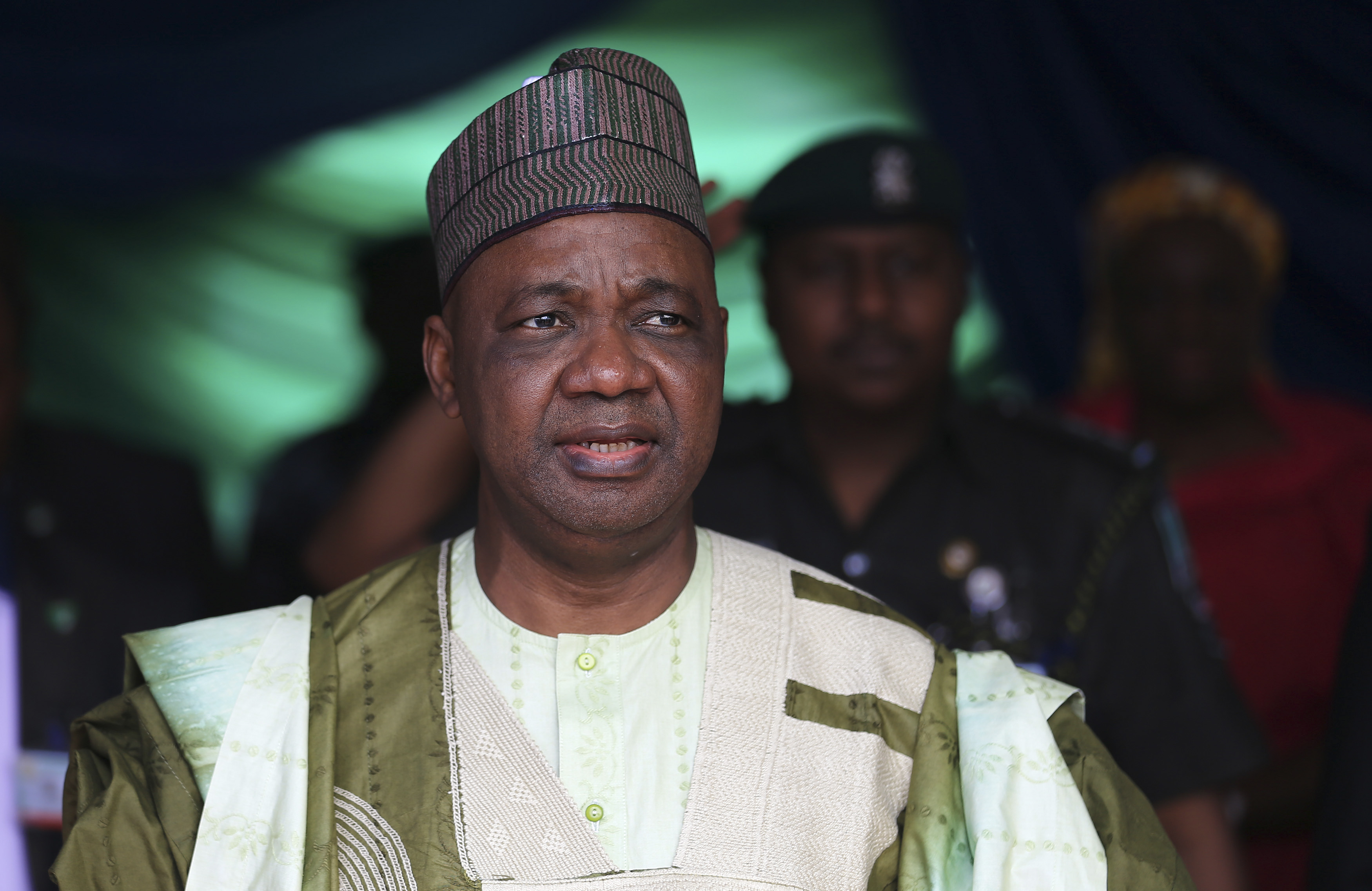 Nigeria’s Vice President Sambo sings the national anthem during the commissioning of the National Trauma Centre in Abuja