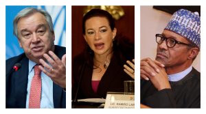 (L-R): Guterres, UNGA President María Fernanda Espinosa, Buhari