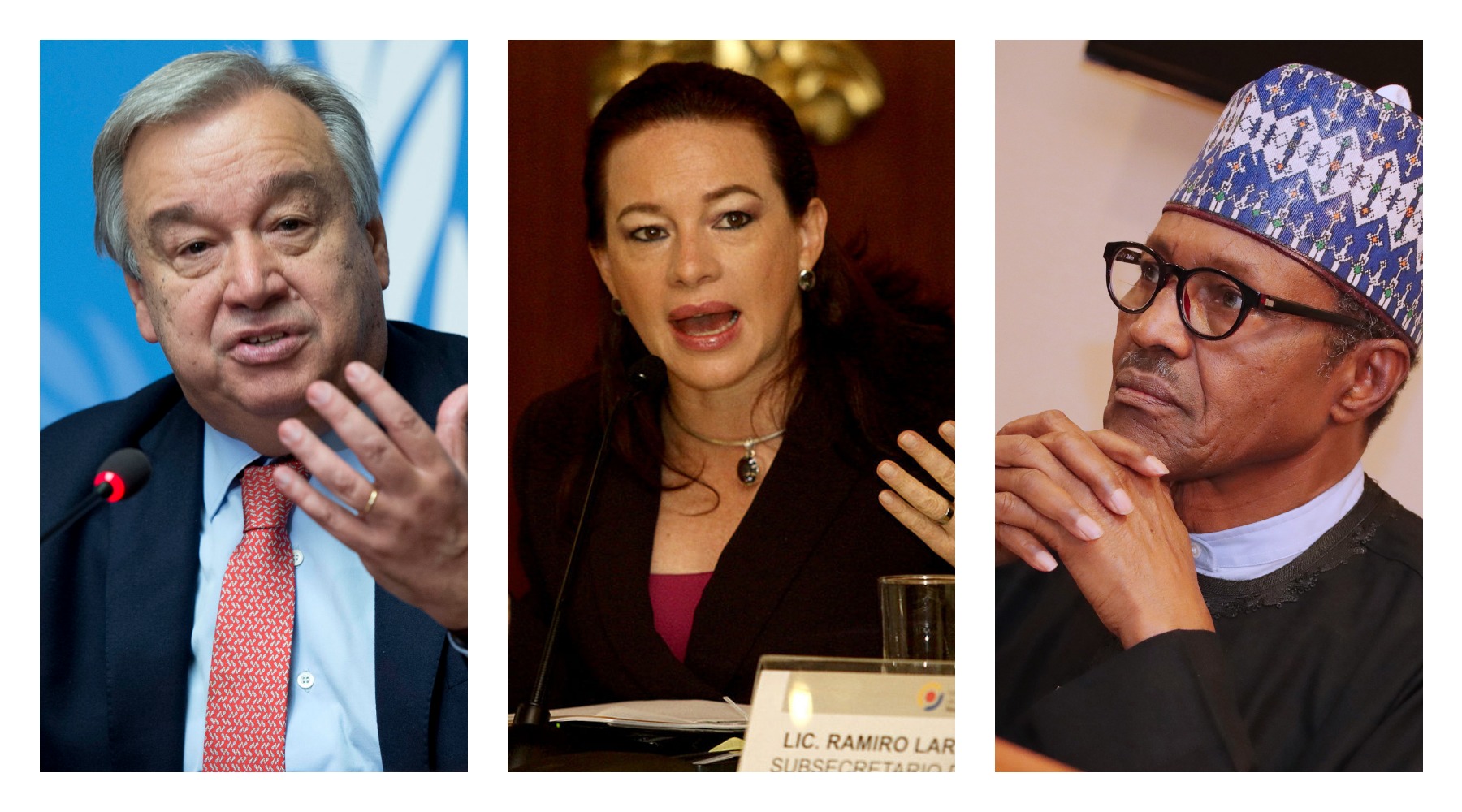 (L-R): Guterres, UNGA President María Fernanda Espinosa, Buhari