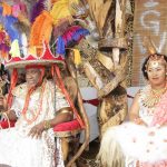 Eze Iweka III, the Eze Obosi, with his wife, Enyinwanyi Kosisochuchukwu Iweka, during the 2018 Obiora Festival