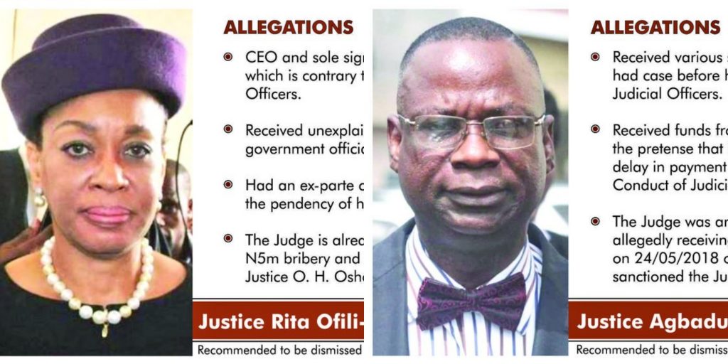 NJC recommends sack of Ofili-Ajumogobia, Agbadu-Fishim
