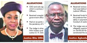 NJC recommends sack of Ofili-Ajumogobia, Agbadu-Fishim