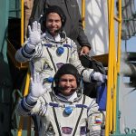 International Space Station (ISS) crew members board the Soyuz MS-10 spacecraft for the launch at the Baikonur Cosmodrome, Kazakhstan
