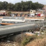A general view shows the site of train derailment at Sidi Bouknadel near the Moroccan capital Rabat