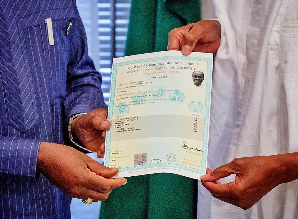 Buhari WAEC certificate
