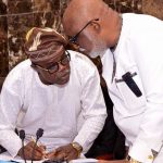 Ousted Ondo Assembly Speaker David Oloyelogun (L) with Governor Akeredolu (R)