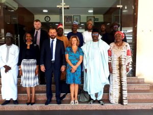 A delegation of the European Centre for Electoral Support (ECES), comprising Monica Frassoni (President), Fabio Bargiacchi (Executive Director) and Rudolf Elbling pays a courtesy visit to the #INEC Chairman at the Commission’s headquarters, Abuja earlier today