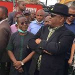 Governor Wike and wife at the site the building collapse
