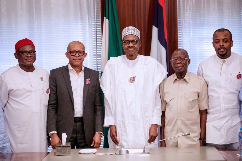 President Buhari receives delegation of leaders from the South East: Engr. Emeka Okwuosa, Chief Chekwas Okorie, Hon. Azuka Okwuosa, Sadeeq Massala, Dr Stanley Uzochukwu and others #AsoVillaToday Fri Nov 16, 2018